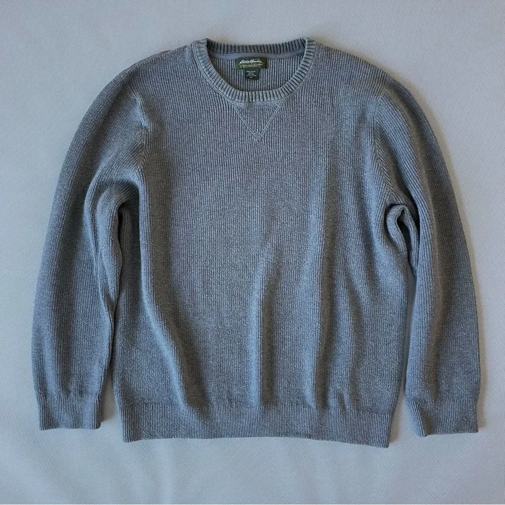 Eddie Bauer Gray Knit Crewneck Heavyweight Cotton Sweater Men’s Size XXL - Picture 1 of 9